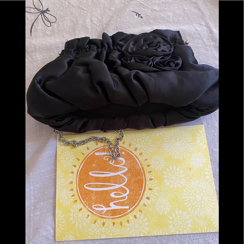 WHBM rose black satin bag EUC!